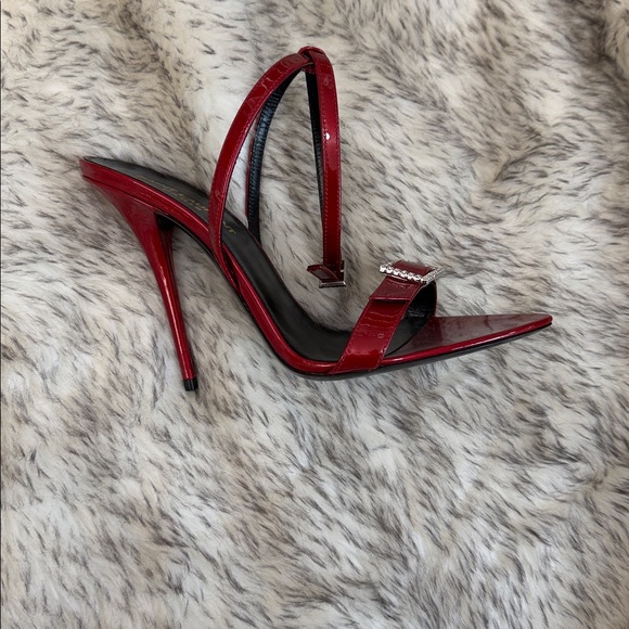 Saint Laurent Red Strappy Heels with Buckle - Picture 2 of 5